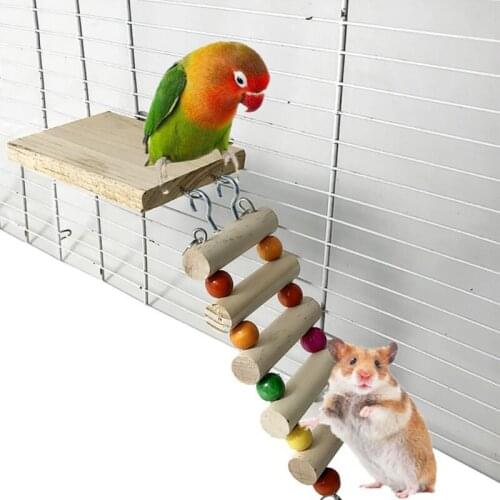 2pcs/Set Bird Toy Wooden Parrot Hamster Climbing Ladder Swing Play Toys Hanging Bridge Exercise Perch Stand Platform for Cage