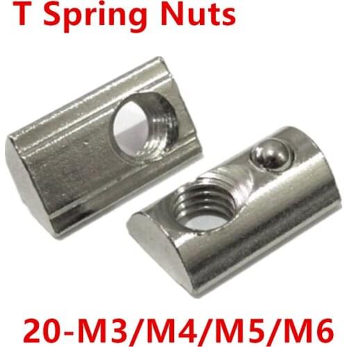 20pcs M3 M4 M5 M6 Roll in T Spring Nut for 2020 Series Slot 6mm Aluminum Profile Accessories New