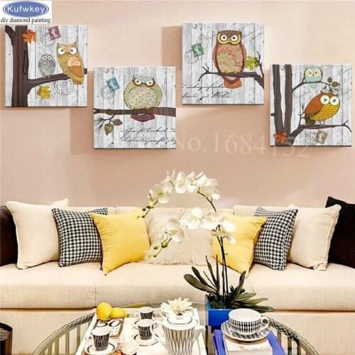 Lovely Owl Diamond Painting Mosaic Full Square Diamond Embroidery Cross Stitch Cartoon Home Decoration Accessories 4pcs/set A88