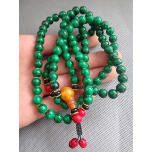 8mm / Exquisite green jade buddhist buddha prayer beads necklace / Long: 36 cm