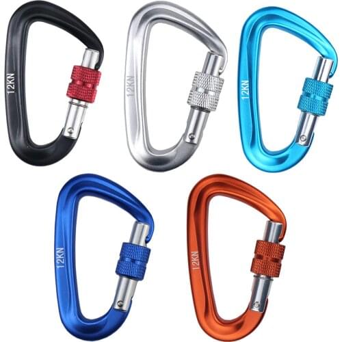 80mm*48mm 12KN Mountaineering Caving Rock Climbing Carabiner D Shaped Safety Master Screw Lock Buckle Escalade Equipement