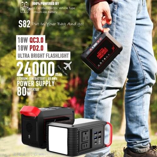 88.8Wh 24000mAh Solar Power Station 110V/220V Rechargeable Lithium Ion Batteries Portable Power Pank With 5V/9V/12V/16V Output