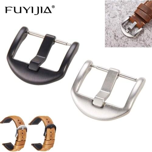 FUYIJIA Watch Accessories Stainless Steel Pin Buckle 18MM 20MM 22MM Double-Sided Brushed Watch Buckle For Genuine Leather Strap