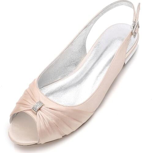 Eggplant lady satin evening dress flat shoes slingback open toe bridal flats with crystal ring through pleats party prom wedding