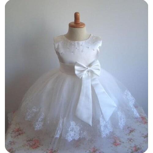 White New Baby Girl Baptism Gown Tutu Tulle Dress Infant Girls First Birthday Dress Christening Gown