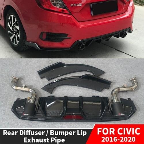 Side Rear Diffuser Spoiler Bumper Lip Exhaust Pipe Wide Body For Honda Civic 10th 2018 2016 2017 2019 2020 Tuning Accessories