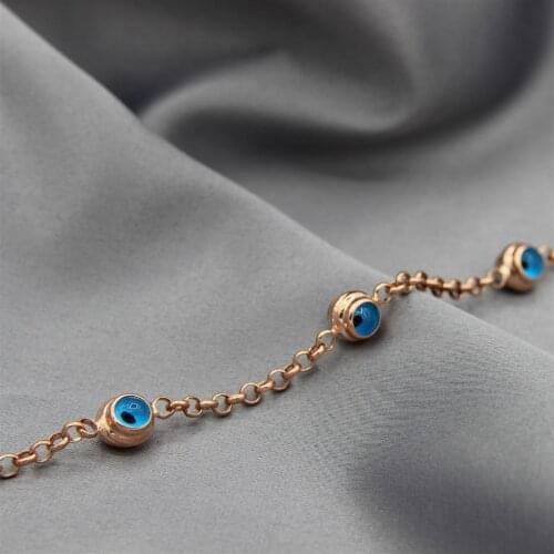Rose Plated Evil Eye Beaded Bracelet