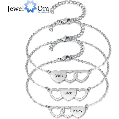 JewelOra Personalized Name BFF Bracelets for Women Customized Engraved Heart Friendship Bracelets Birthday Gifts for Sister