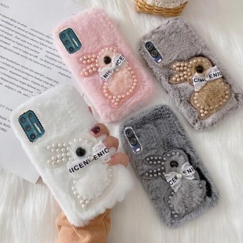 For MOTO P40 One Vision G3 G4 G5 G7 E7 G5S G9 Plus G6 Play Back Case For MOTO G8 Power Lite Rabbit Bunny Fluffy Soft Cover