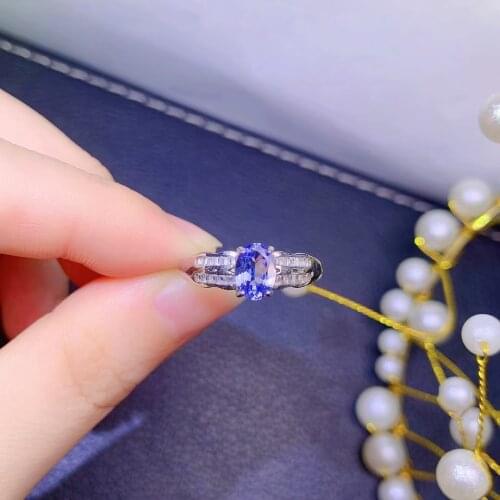 Fine Jewelry 925 Sterling Silver Inset With Natural Gemstone Womens Luxury Vintage Tanzanite Adjustable Ring Support Detection