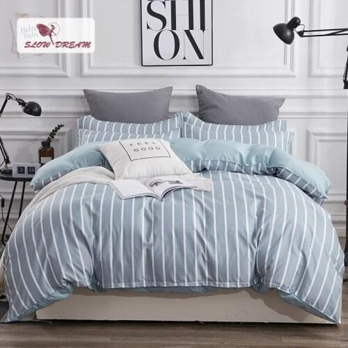 SlowDream Blue Bedspread Nordic Bedding Set Bed Flat Sheet Double Duvet Cover Set Bed Linens Euro Pillowcases 3/4pcs Double Set