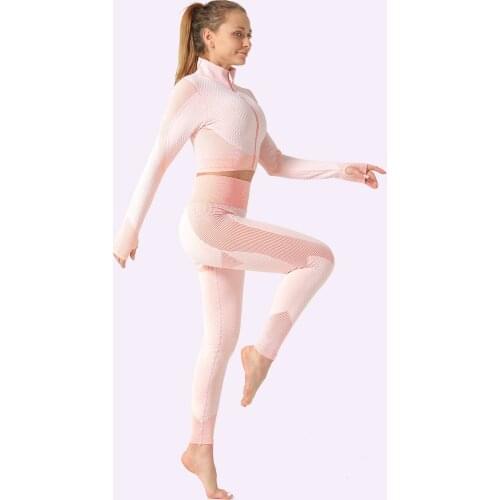 2 Two Piece Outfits Seamless Yoga Set Fitness Sports Suits GYM Cloth Workout Long Sleeve Shirts High Waist Running Leggings 2049