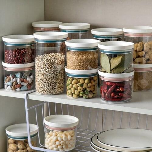 Round Organizer Box Food Utensils For Kitchen Storage Jars Container Set Vacuum Transparent Airtight Pasta Sugar Rice Coffee Oat