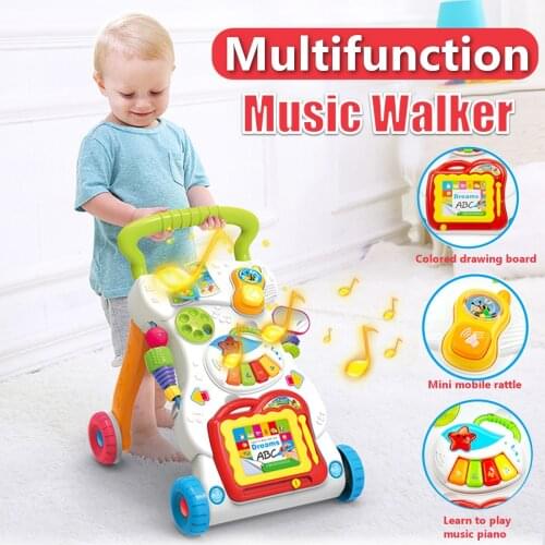 Multifunctional Baby Walker Stand-to-Sit Trolley High Quality Kids Gift For Toddler Learning Walk Music Piano Phone Drawing Toy