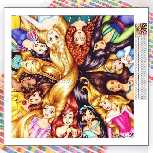 5D DIY Diamond Painting Kit Cartoon Disney Princess Colorful Hair Embroidery Mosaic Full Square Round Rhinestone Home Decor Gift