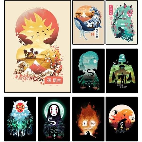 Anime Canvas Painting Monkey King Sky City Posters and Prints Print Mural Pictures Childrens Room Home Wall Decoration Painting