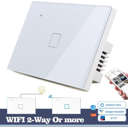 WIFI Touch Light Wall Switch White Glass Blue LED 118*72mm Smart Home Phone Control 1Gang 2Way Square Alexa Google Home Alice