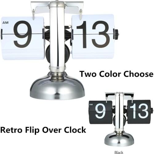 Table Clock Small Scale Retro Flip Over Desk Clocks Stainless Steel Flip Internal Gear Operated Quartz Clock Game Sports Timer