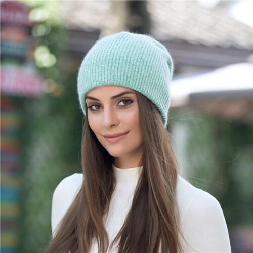 New Women Simple Cap High Quality Rabbit Fur Beanie Hat For Female Winter Skullies Cap Wool Soft Warm Gorros Cap For Female 2020