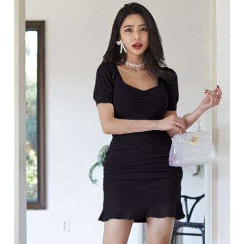 New arrival fashion bodycon dress women elegant summer vintage puff sleeve cotton temperament young simple purple mini dress