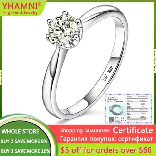 With Certificate Original White 18K Gold Rings Luxury Wedding Band Gift Jewelry Solitaire 2ct Zirconia Diamond Engagement Rings