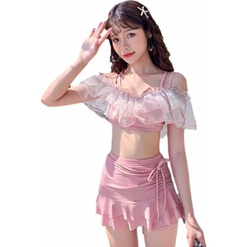 Hot spring swimsuit girl small pure and fresh lace super fairy fan sex feeling high waist cover belly show thin skirt type
