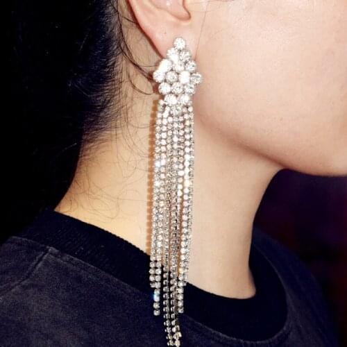 Stunning Rhinestone Long Chain Dangle Earrings for Women Fashion Jewelry Hot Sale Trendy Statement Earrings Accessories