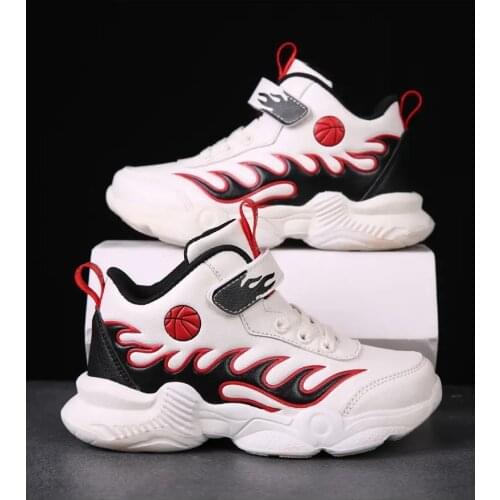 Childrens Spring Autumn Casual Shoes Boys Thick Soled Leather Surface High Top Leisure Sports Shoes Fashion Basketball Shoes