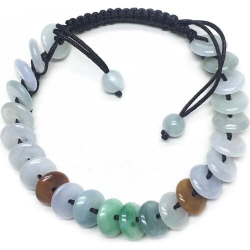Level A Natural Myanmar Jadeite Bracelet Round Beads Emerald button Hand String Donut Bangle Gift For Women Jade Stone Jewelry
