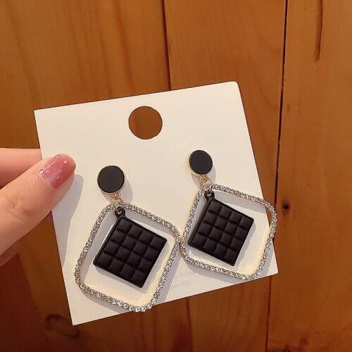 LATS Simple Geometric Square Rhinestone Drop Earrings for Women Wild Fashion Dangle Earrings Kolczyki Brincos Jewelry Gifts