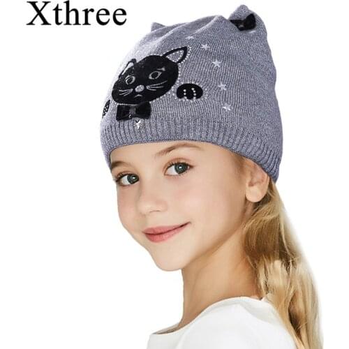 Xthree cute kitty childrens winter autumn hat knitted hat baby cotton beanies hat for girl