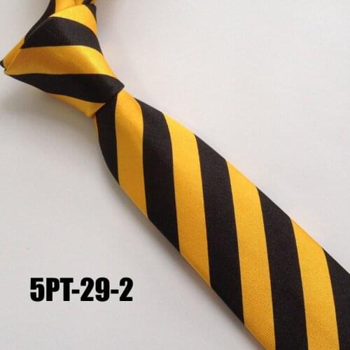 5cm Young Men Narrow Tie Fashion Satin Striped Necktie Black with Yellow Stripes