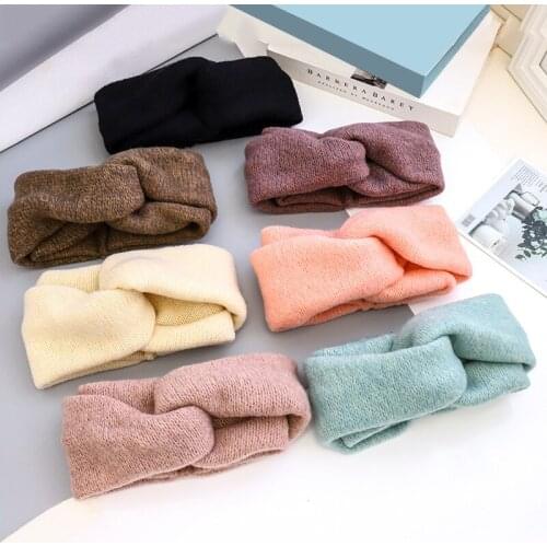 Women Solid Knitting Cross Knot Woolen Warm Headbands Hair Holder Elastic Hairbands Turban Headwraps Fashion Hair Accessories