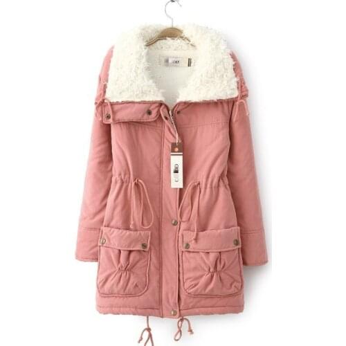 Extra Thick Womens Clothing Warm Casual Slim Cotton Padded Ladies Parka Solid Fur Collar Jacket Outerwear Coats