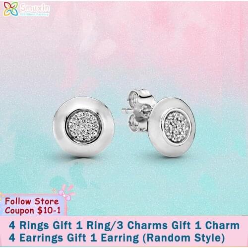 Smuxin 925 Sterling Silver Signature Sparkling Stud Earrings Cubic Zirconia Statement Stud Earring Women Earrings Birthday Gift