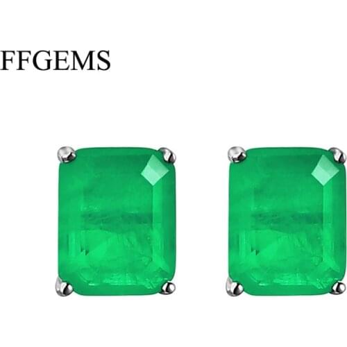 FFGems 100% Sterling Silver 925 Earrings Emerald Paraiba White Gold Green Square for Women Fine Jewelry wholesale Party Gift box