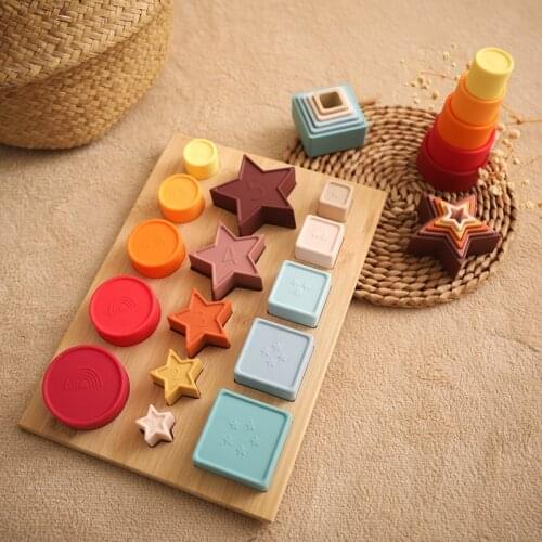 1Set Silicone Rainbow Stacker Building Blocks Educational Baby Toy Puzzle Montessori Rainbow Series Stacking Game Toy Kids Gift