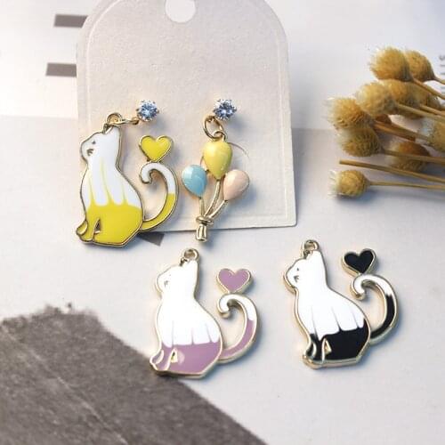 10pcs/lot New Cute Bicolor cat Charm Pendants Animal Enamel Charms for DIY Earring Jewelry Handmade Finding XL716