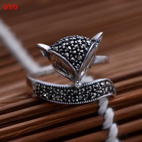 100% 925 sterling silver jewelry Thai silver restoring ancient ways is called peach blossom fox ring 040200 mark