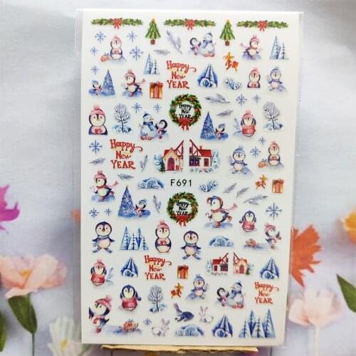 3D Nail Sticker Cartoons Arctic Penguin Nail Foil Glue Sticker Gift Happy New Year Stickers for Manicure Nail Art Decoration
