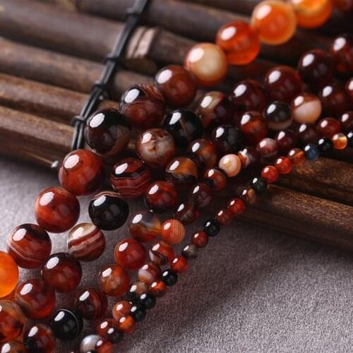 4-14mm Natural Round Red Black Banded Agates Stone Beads Stripe Onyx Loose DIY Beads For Jewelry Making Beads Accessories 15
