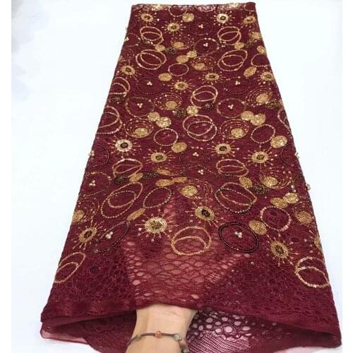 African Heavy Handmade Sew French Latest High Quality Sequins With Beads embroidery Nigerian Dual network Lace Fabric Dress