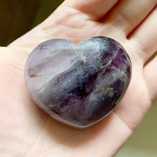 Amethyst Natural Crystals Palm Stone Polished Carved Puffy Heart Shaped Love Stone Figurine Statue Purple Quartz Stone Big 1pc