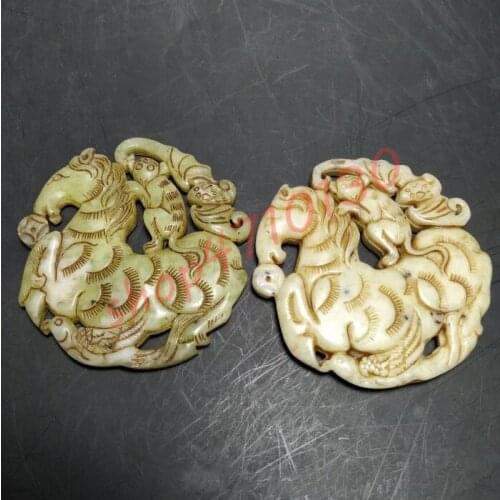 Antique Jade Ware, Snow Flower Jade Hollow-out, Money Immediately, Bat Magpie Jade Brand, Exquisite Handicraft Collection