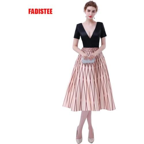 FADISTEE New arrival elegant Prom party Dresses Vestido de Festa A-line V-neck lace-up satin short sleeves style pattern dress