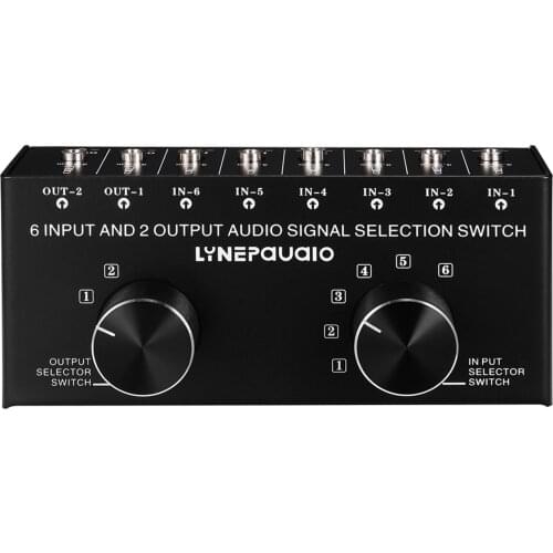 6-In-2-Out Audio Switcher Two-Way Audio Signal Selector Box Splitter Distributor with RCA Inputs & Outputs