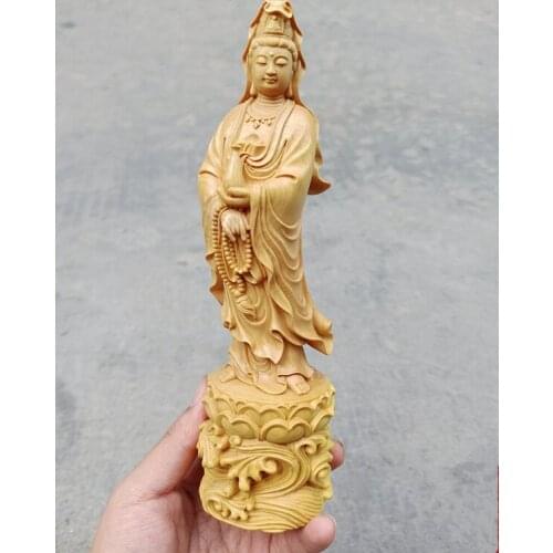 Avalokitesvara Bodhisattva water wave clean bottle boxwood carving household handicrafts worship feng Shui Buddha decorations
