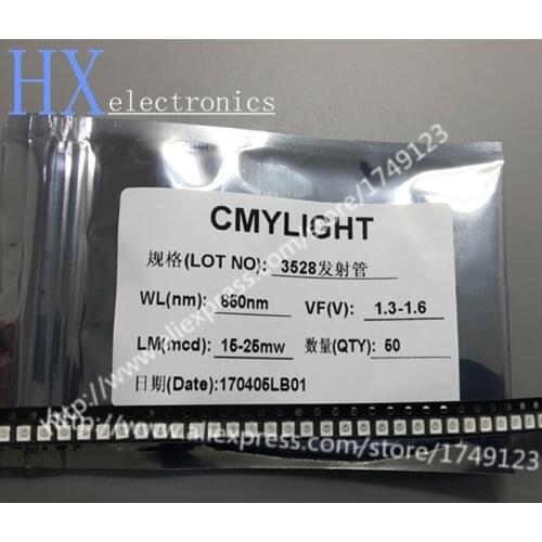 Free shipping 50PCS IR 3528 SMD LED 850nm Infrared Night Vision smt light diode