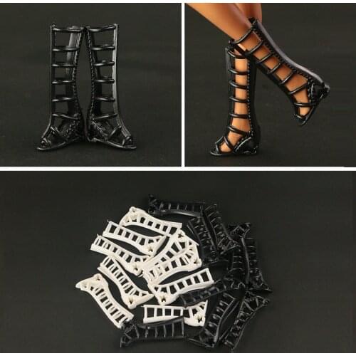 10 pair / lot New High-heeled Shoes Fashion Black Rome boots for barbie doll High quality Doll accessories Free shipping