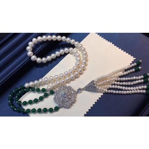 D117 Fine Jewelry Natural Fresh Water White Peals Sweaters Chain 9-10mm Necklaces for Women Fine Pearls Necklaces